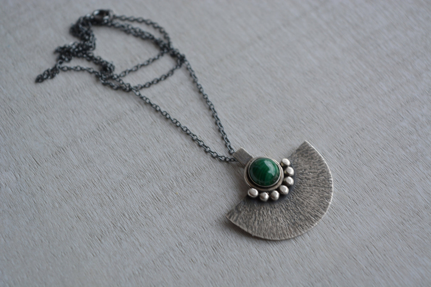Green malachite sterling silver oxidised necklace.