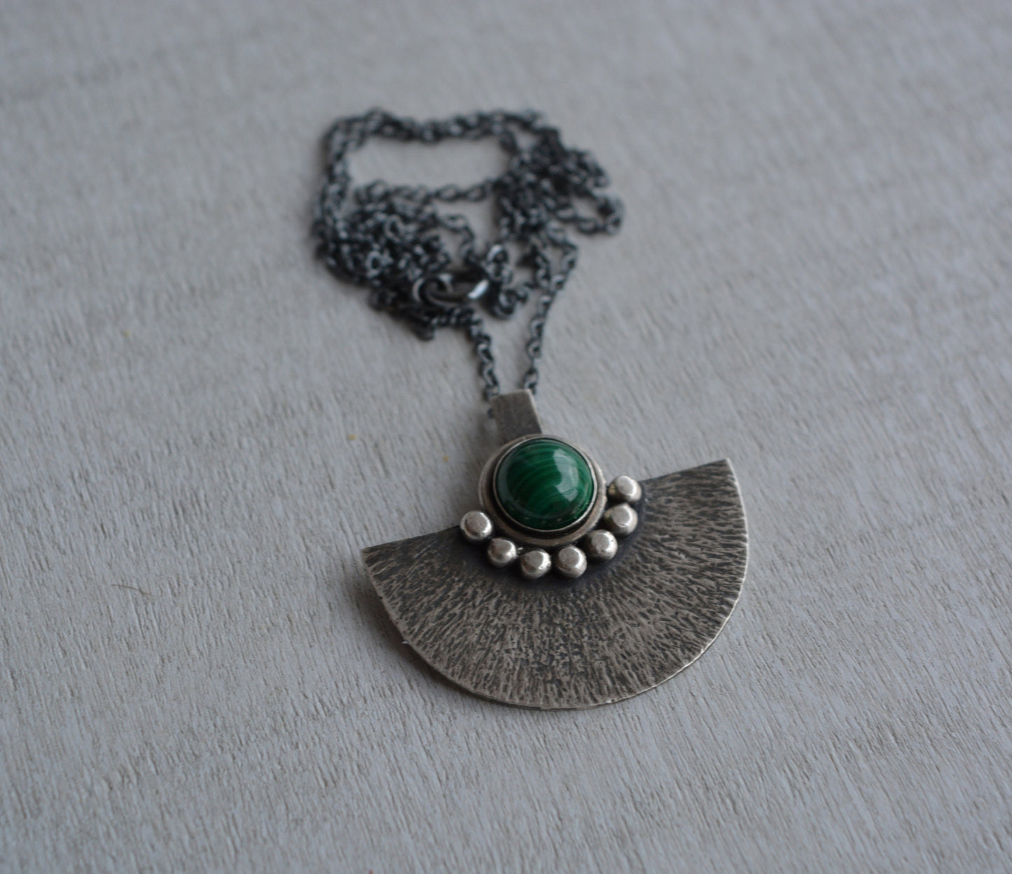 Green malachite sterling silver oxidised necklace.