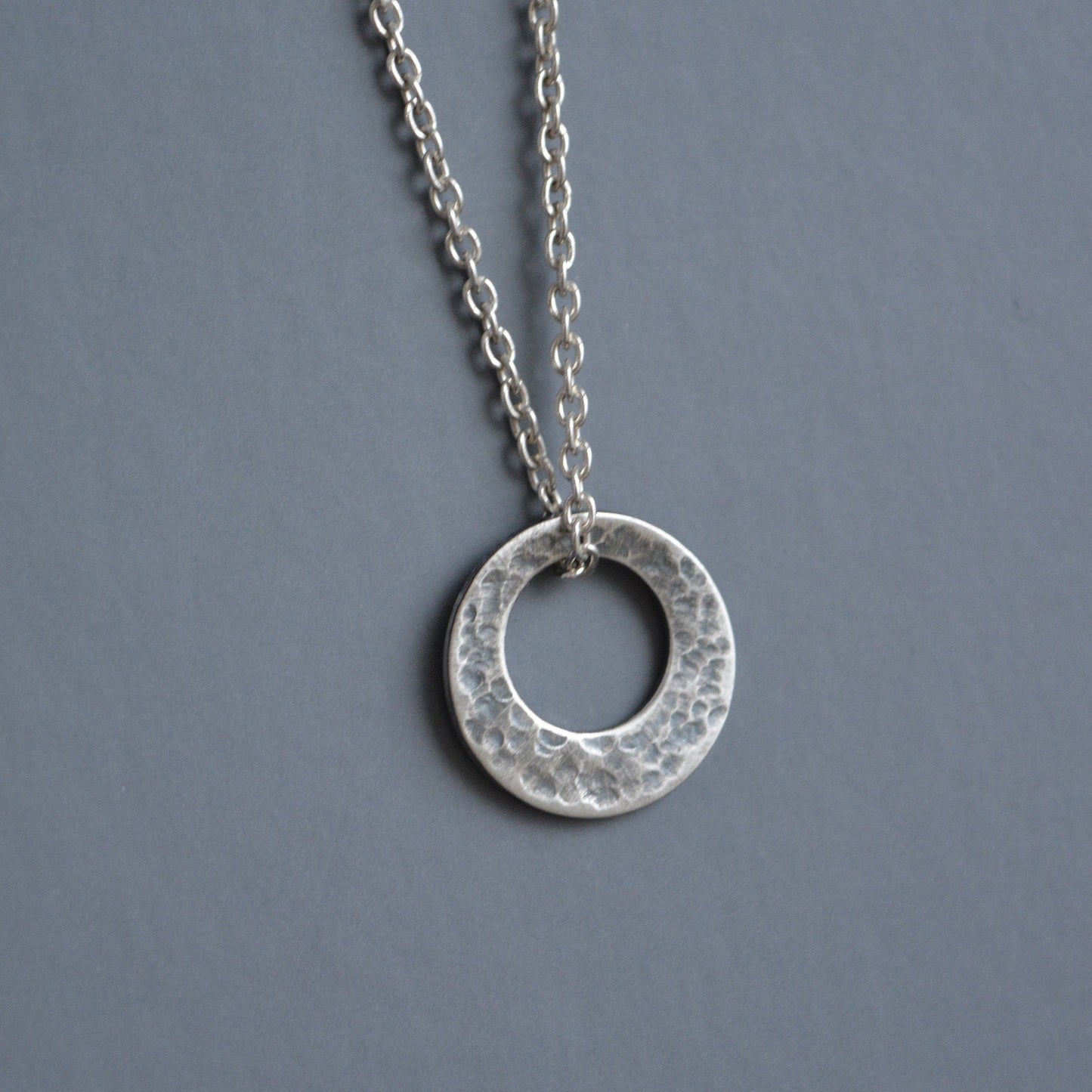 Small oxidised sterling silver washer necklace.