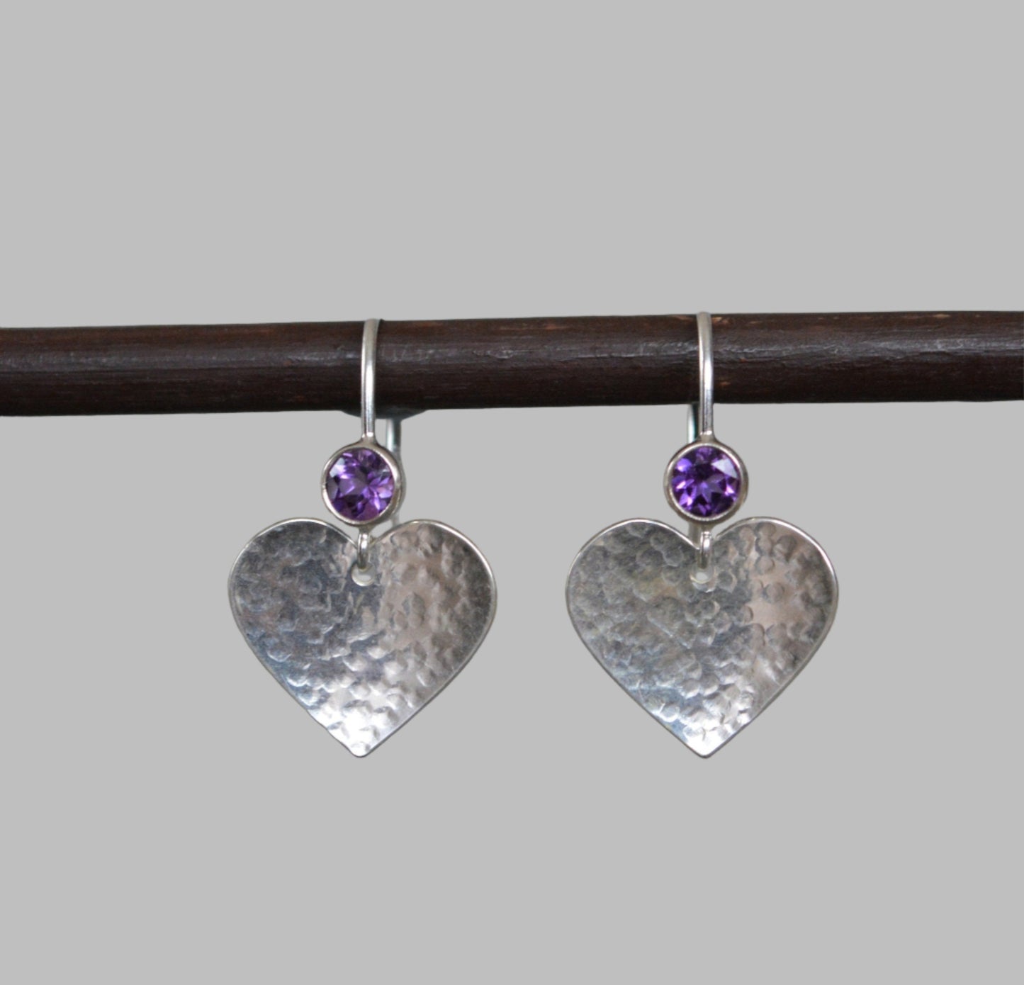 amethyst sterling silver heart earrings