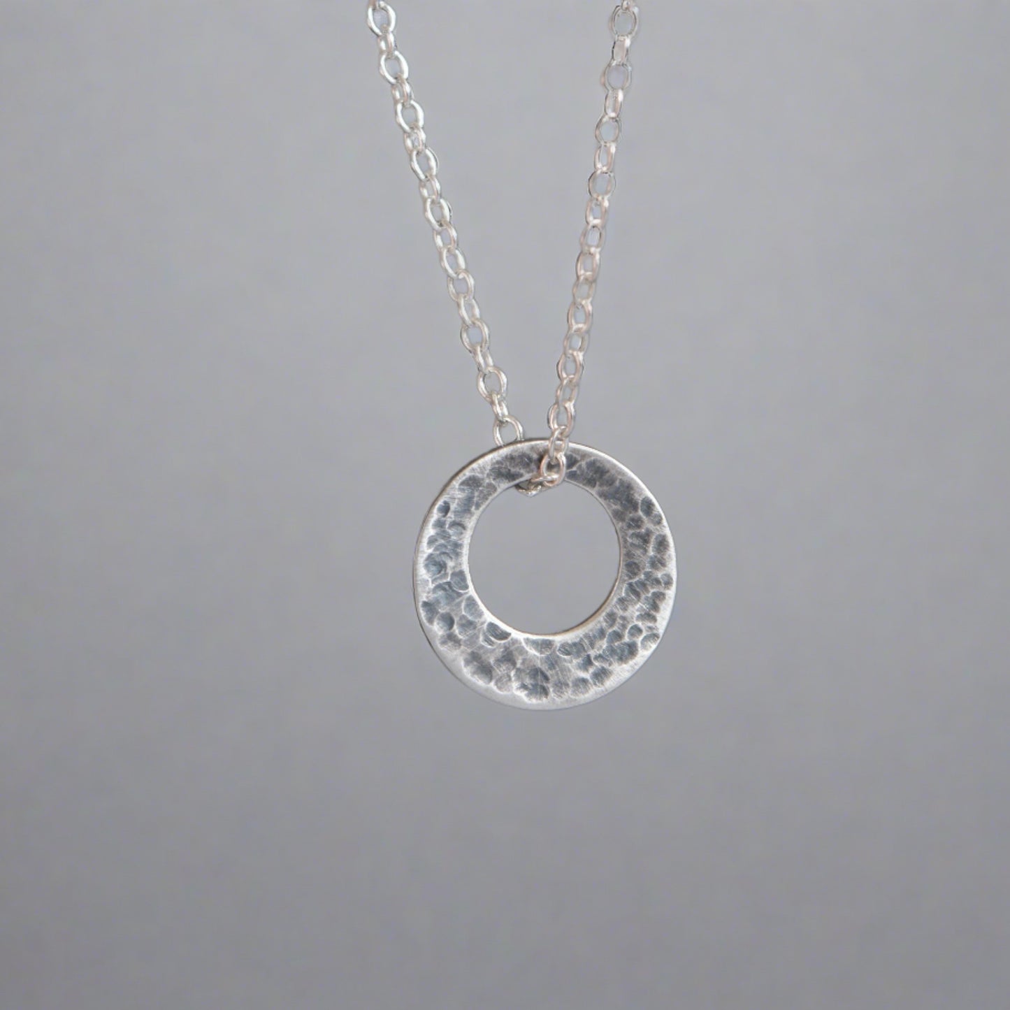 sterling silver oxidised textured washer necklace