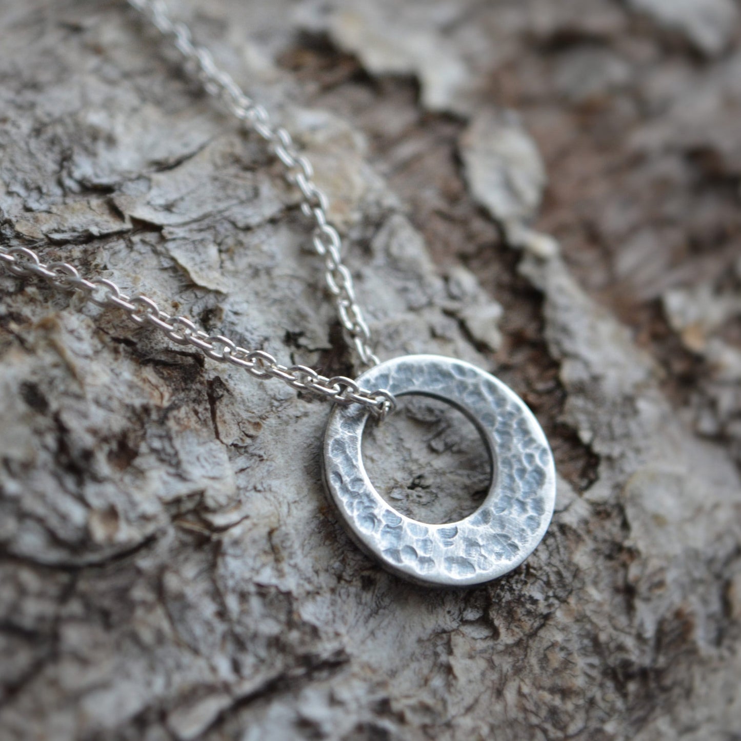 Small oxidised sterling silver washer necklace.