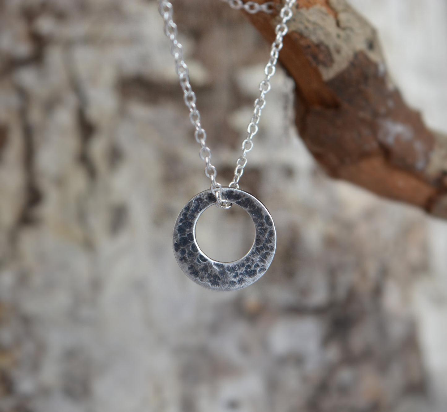 Small oxidised sterling silver washer necklace.