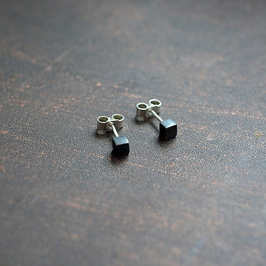 sterling silver cube stud earrings, partially oxidised