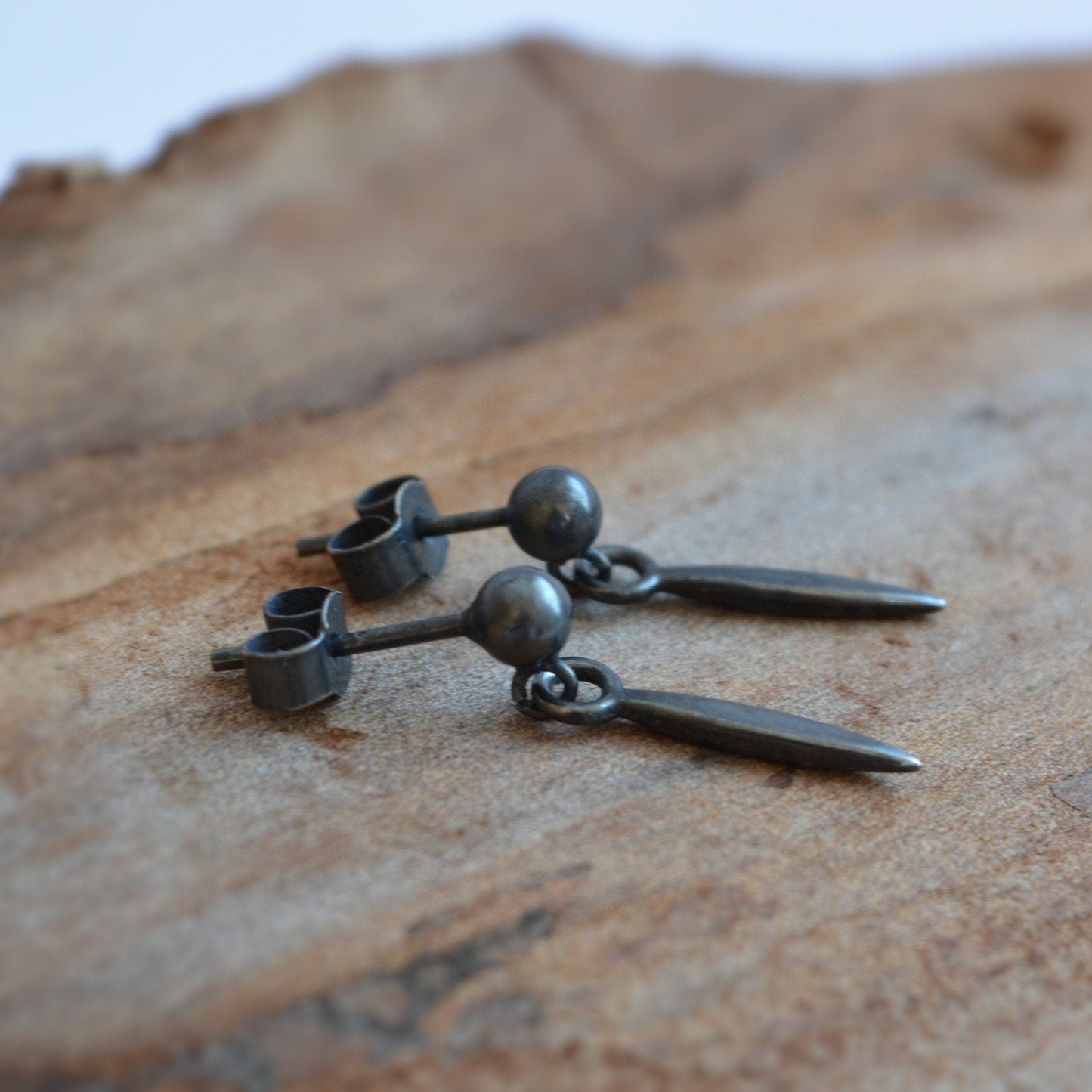 oxidised sterling silver ball and spear earrings