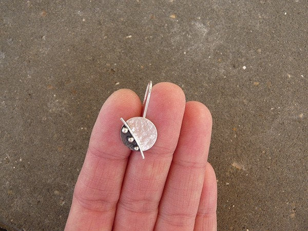 Sterling silver textured disc earrings