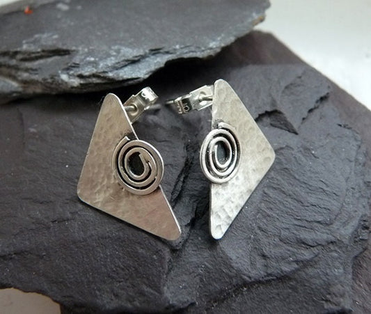 Sterling silver triangular stud earrings.