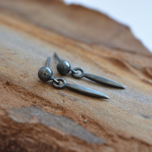 oxidised sterling silver ball and spear stud earrings