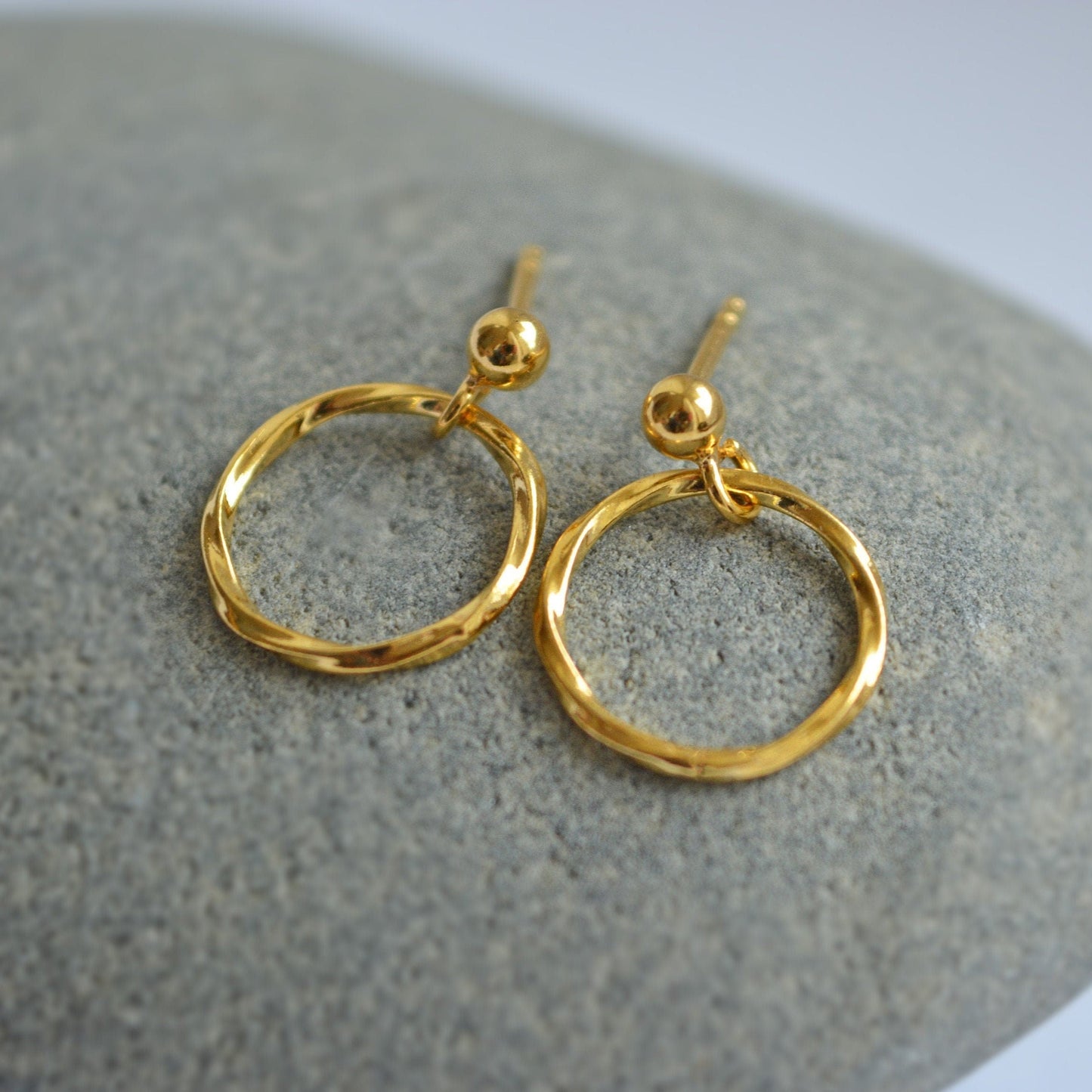 gold vermeil ball and twisted circle stud earrings