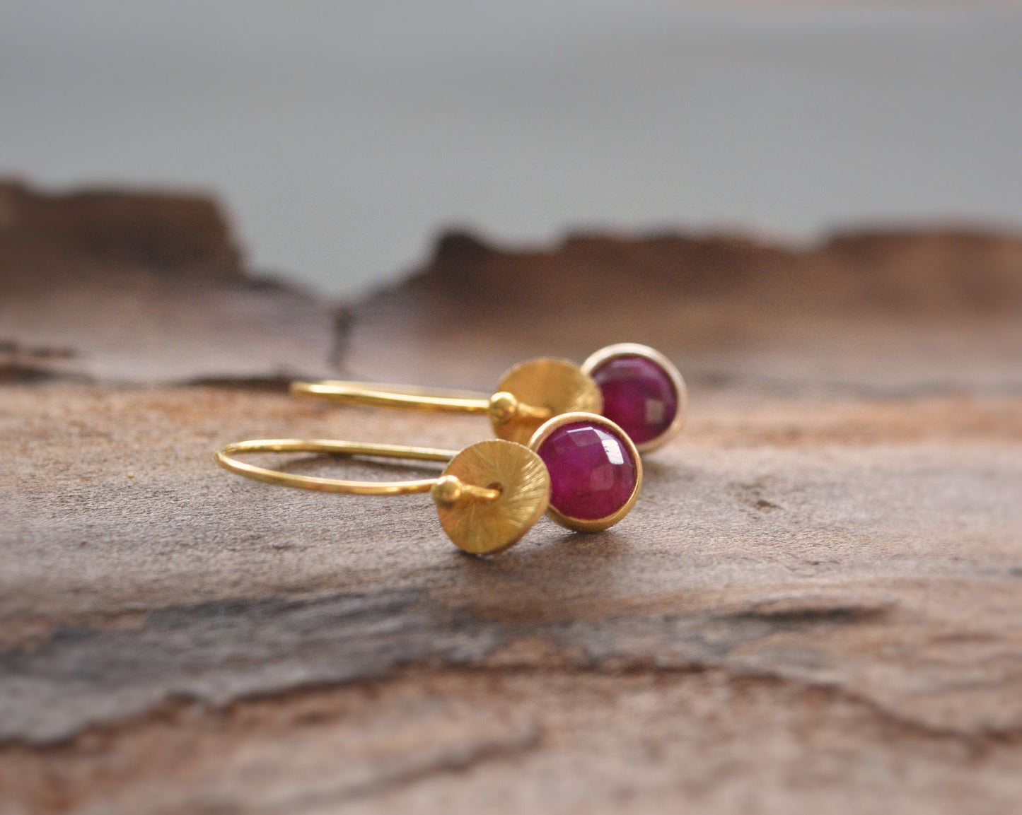 24k gold vermeil and ruby earrings.