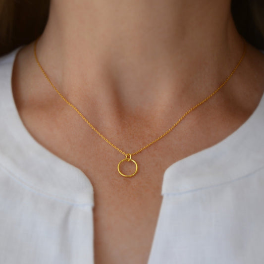 Gold plated sterling silver circle necklace