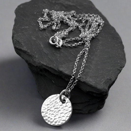 sterling silver textured disc necklace