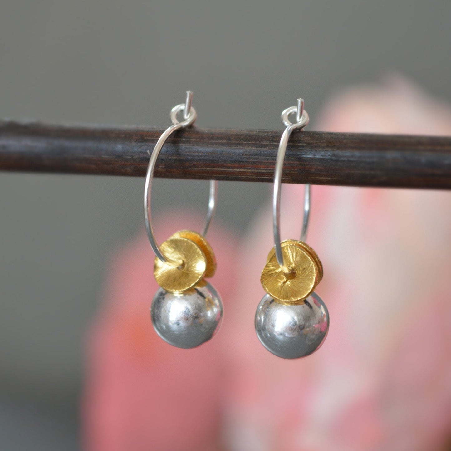 sterling silver and gold vermeil twisted discs hoop earrings
