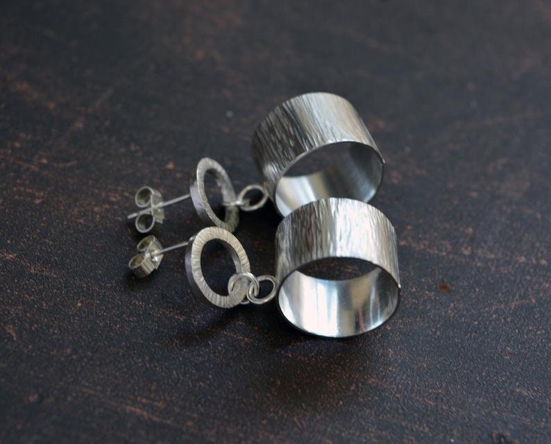 Artisan oxidised sterling silver circle stud earrings.