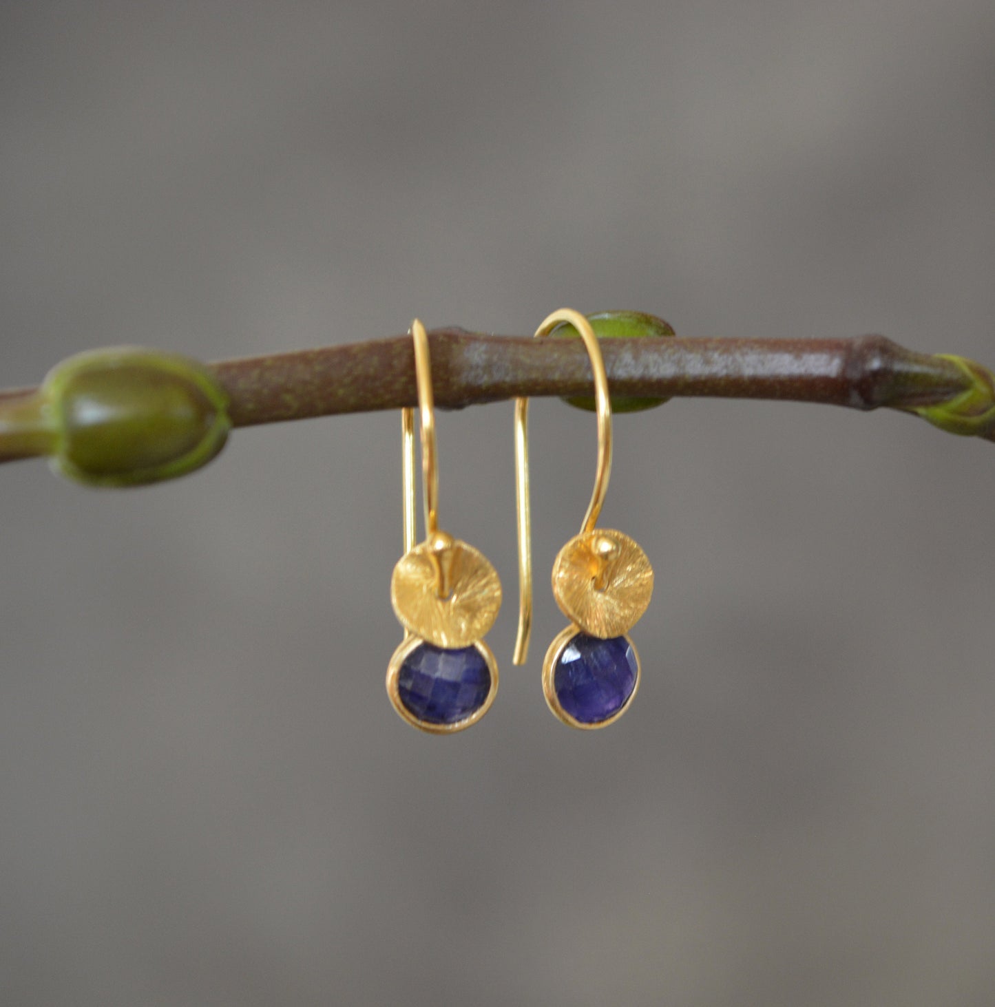 24k gold vermeil and sapphire earrings.