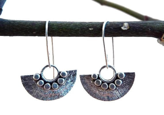 Sterling silver dangle fan earrings.