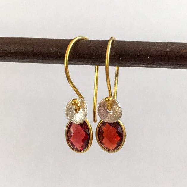 Garnet 24k gold vermeil, sterling silver earrings.