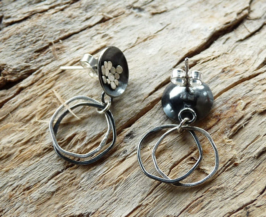 Artisan oxidised sterling silver bowl studs.
