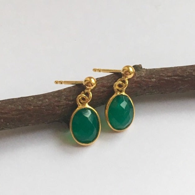 24k Gold Vermeil Green Onyx Drop Earrings