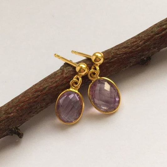 Amethyst 24k gold vermeil stud earrings. February birthstone earrings.