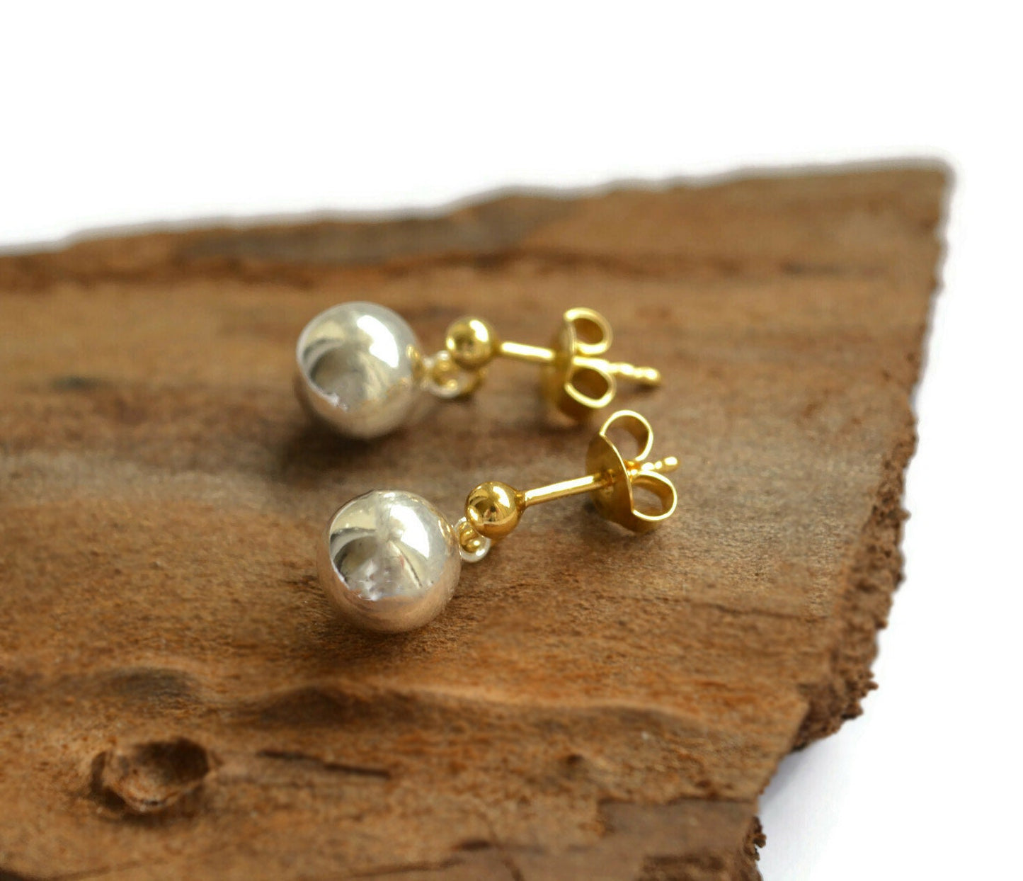 Gold and Silver Ball Drop Stud Earrings