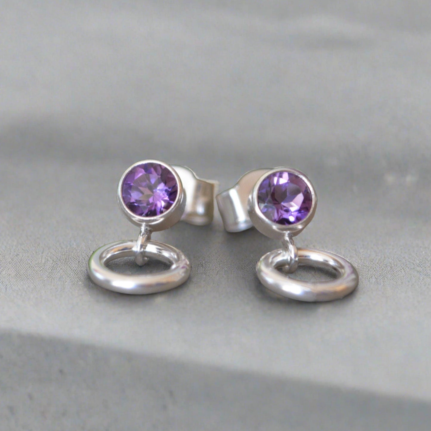 ametyst sterling silver stud earrings with a small circle