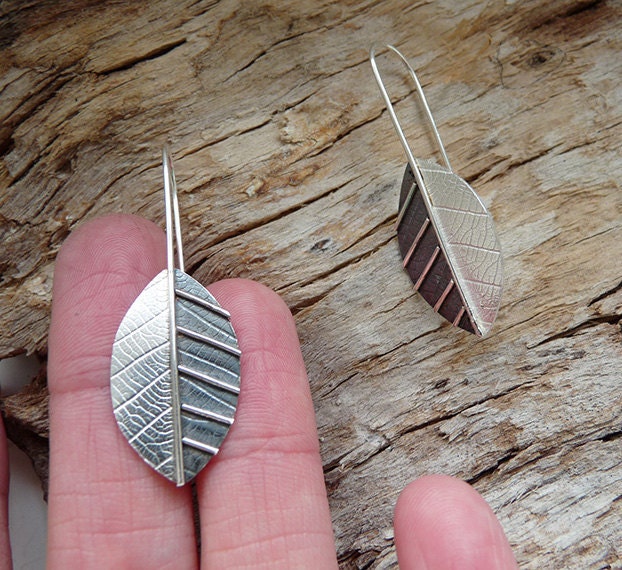 Sterling silver leaf earrings. MADE TO ORDER.