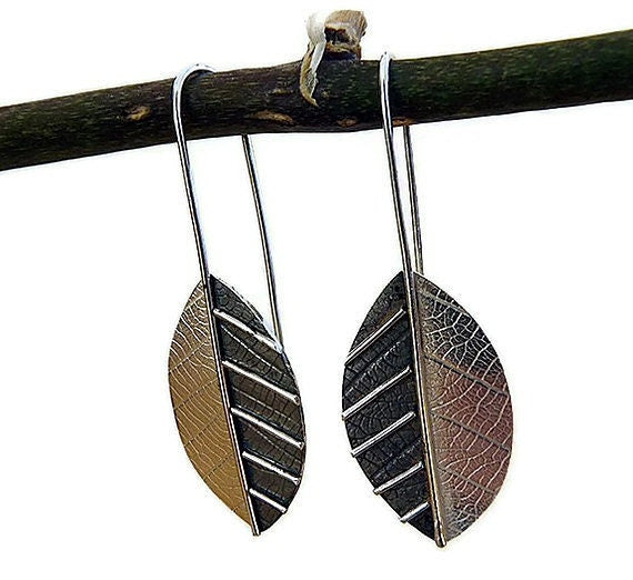 Sterling silver leaf earrings. MADE TO ORDER.