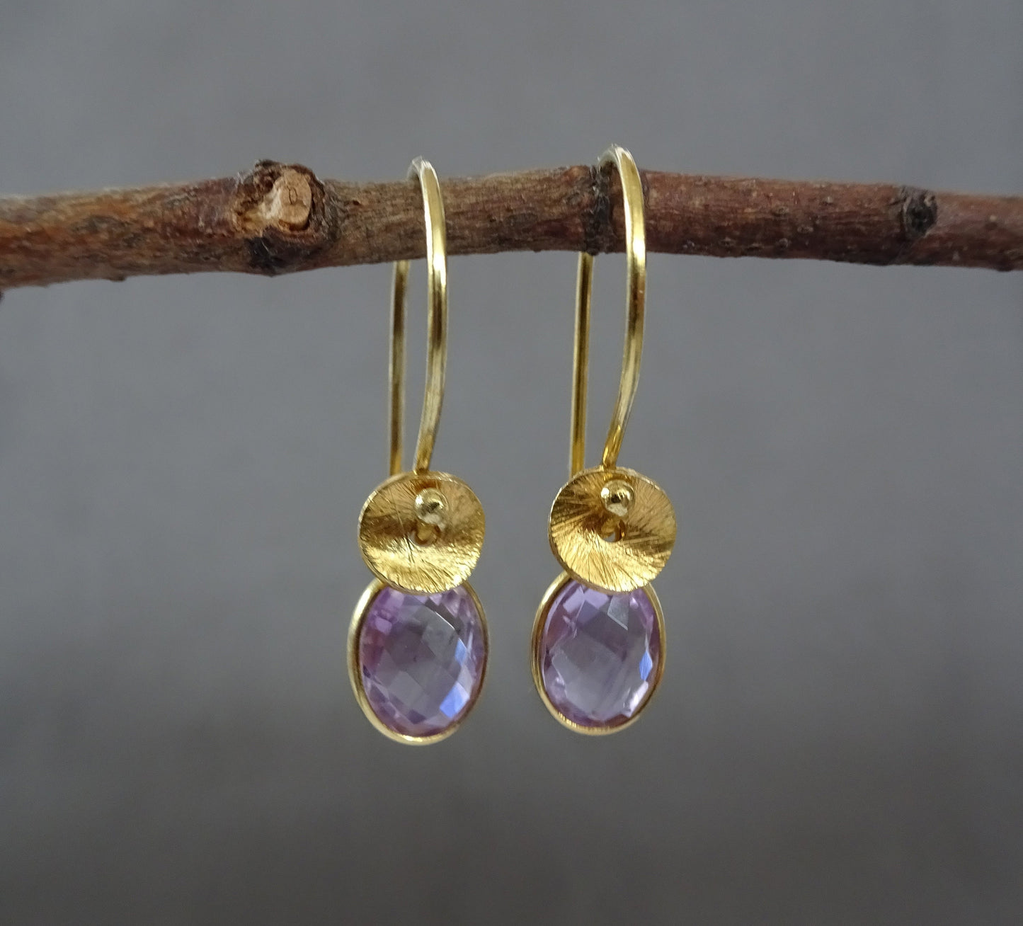Amethyst February birthstone 24k gold vermeil earrings.