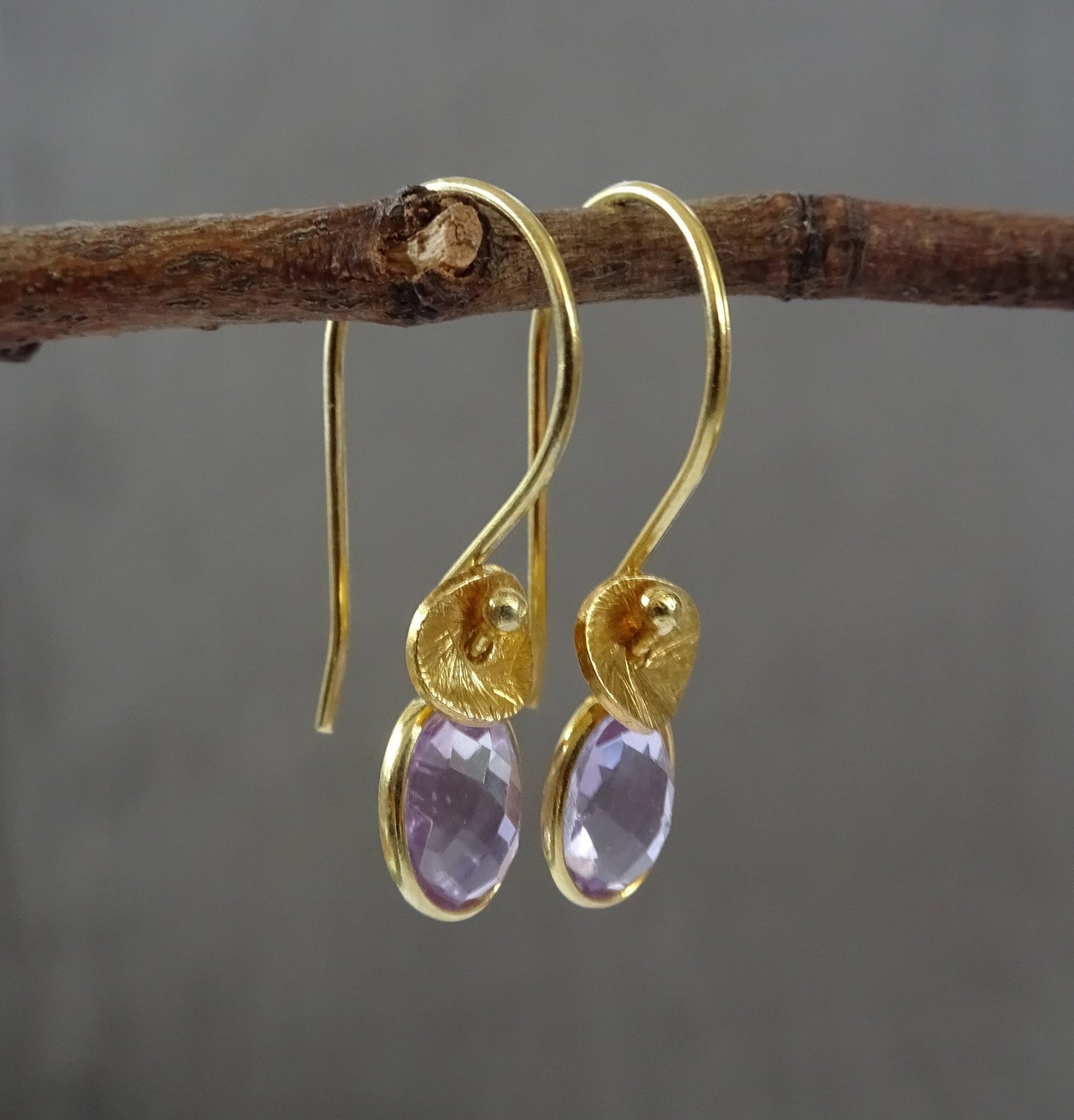 Amethyst February birthstone 24k gold vermeil earrings.