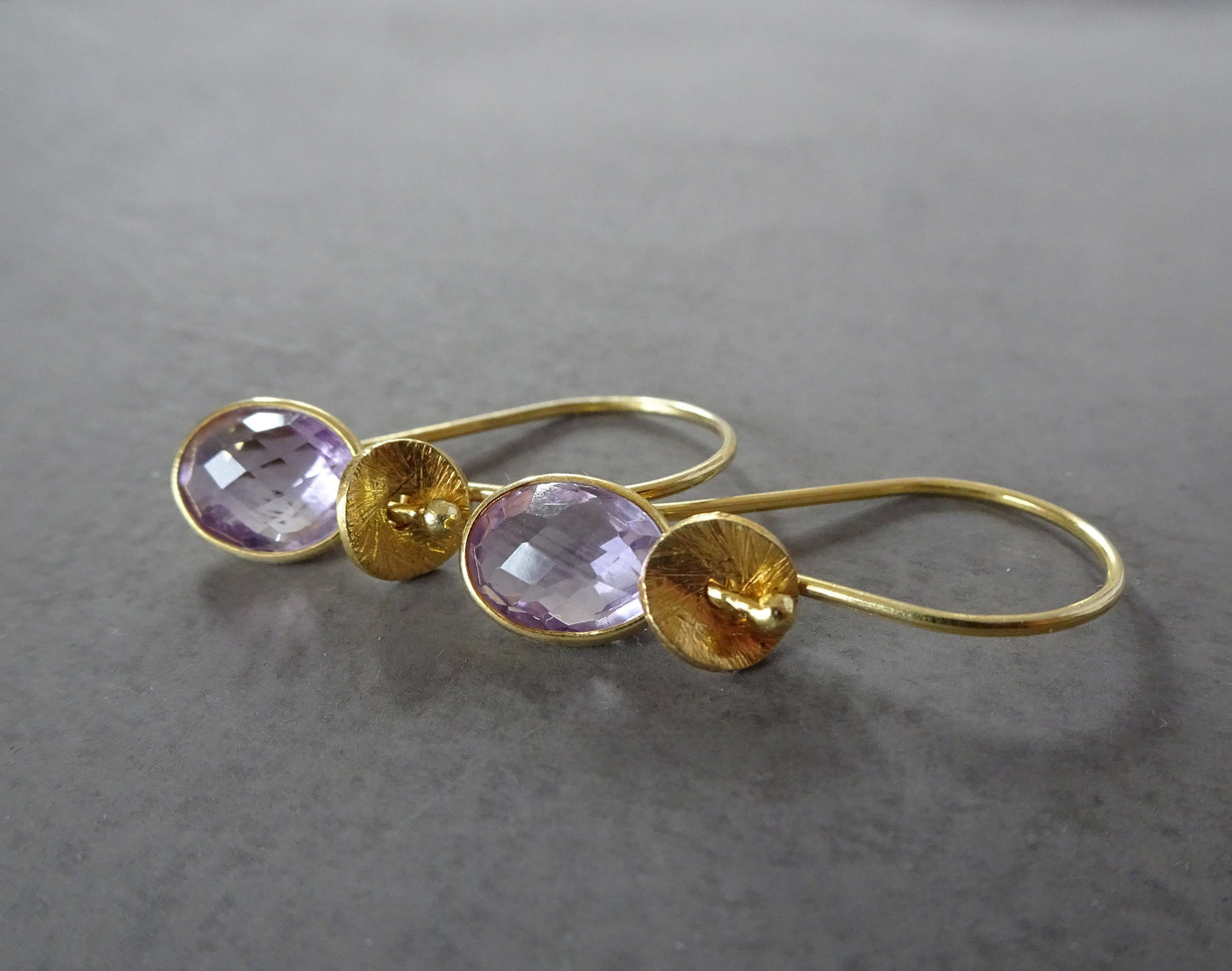 Amethyst February birthstone 24k gold vermeil earrings.