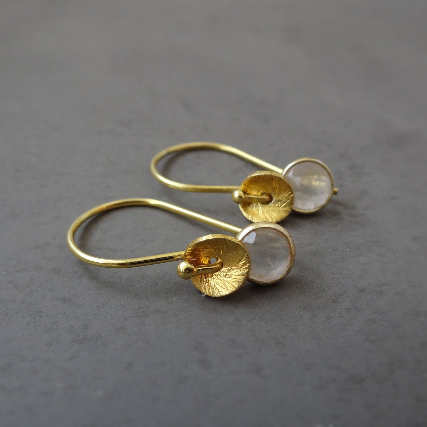 Rose quartz, 24k gold vermeil earrings.