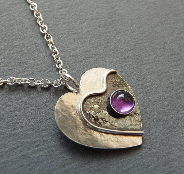Amethyst sterling silver heart necklace.
