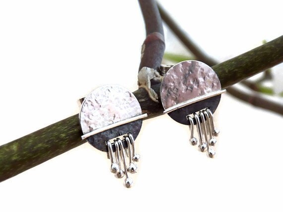 Dangle sterling silver disc stud earrings.