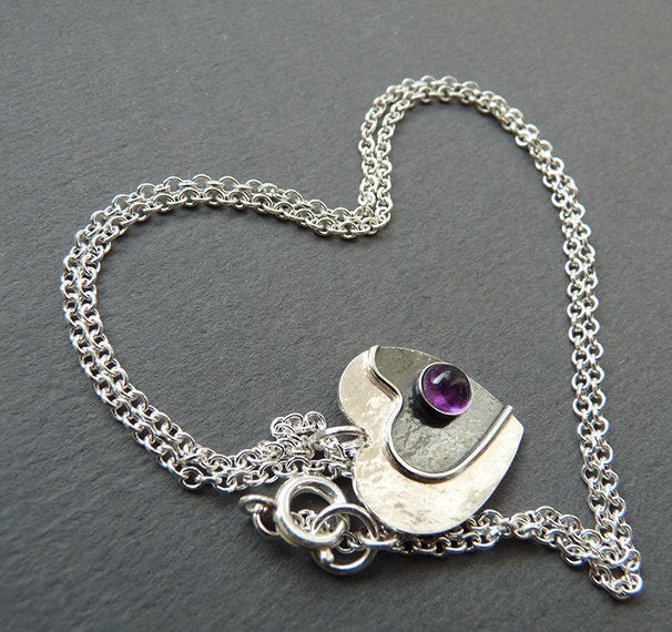 Amethyst sterling silver heart necklace.
