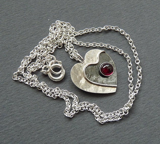 Garnet heart sterling silver necklace.