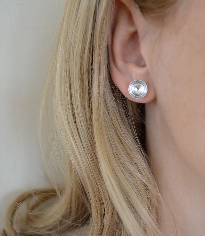 Sterling Silver Bowl Stud Earrings