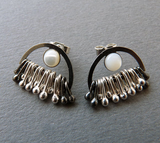 Mother of Pearl sterling silver dangle stud earrings.