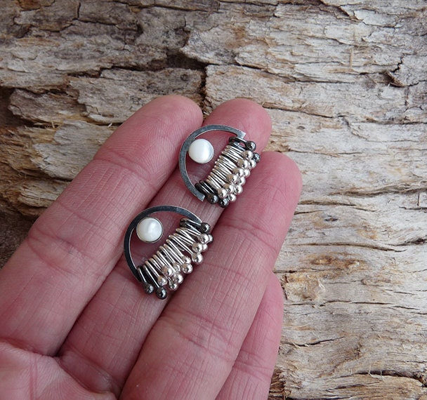 Mother of Pearl sterling silver dangle stud earrings.