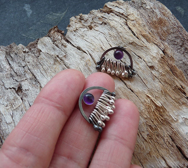 Amethyst Sterling Silver Dangle Stud Earrings