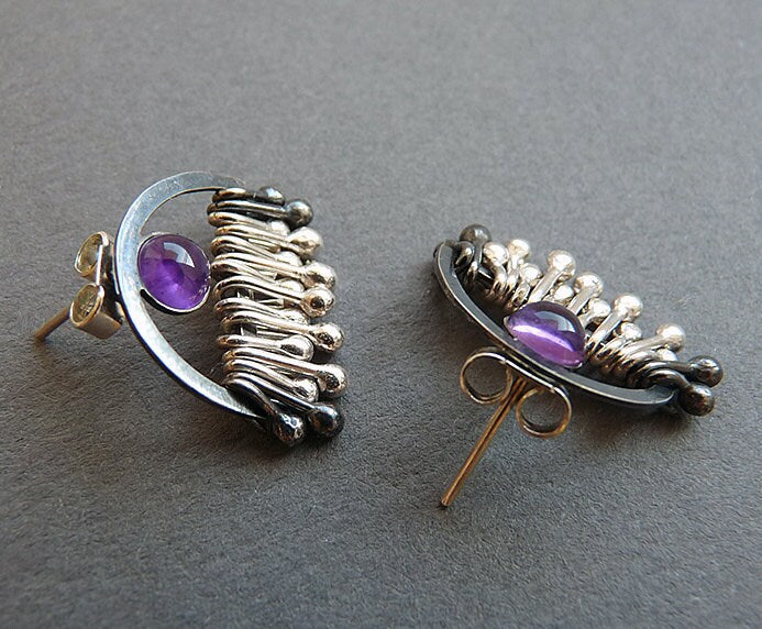 Amethyst Sterling Silver Dangle Stud Earrings