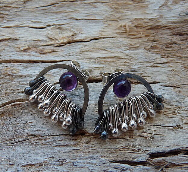 Amethyst Sterling Silver Dangle Stud Earrings