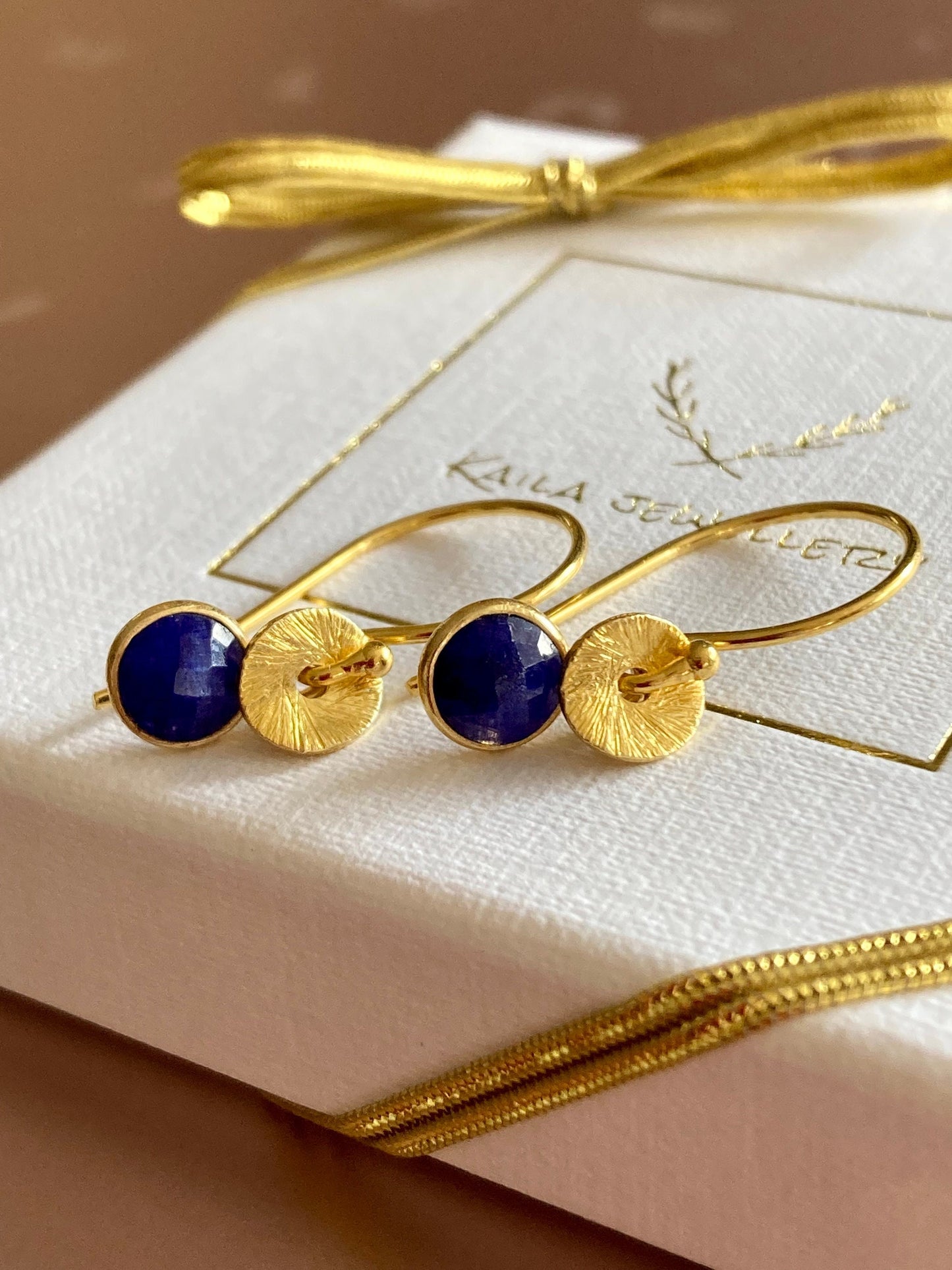 24k gold vermeil and sapphire earrings.