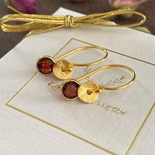 Garnet gold plated sterling silver earrings