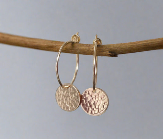 small gold filled hammered disc hoops