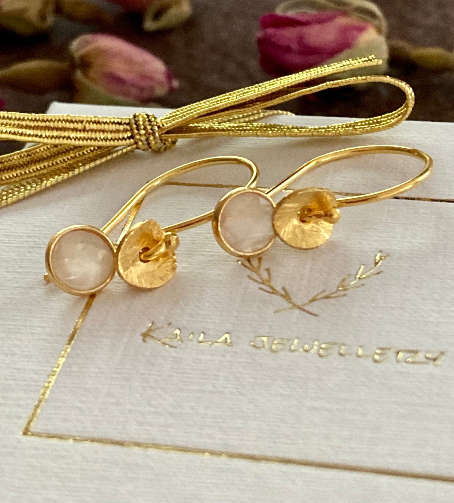 24k gold vermeil rose quartz dangle earrings