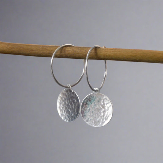 hammered sterling silver disc hoop earrings
