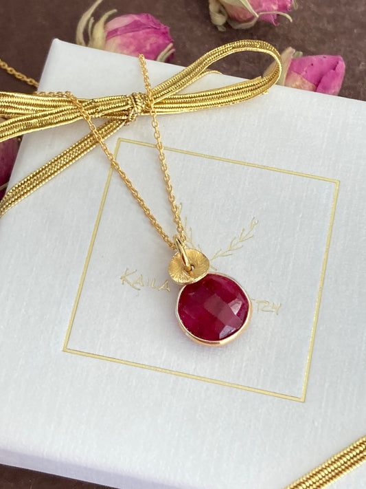 24k gold vermeil Ruby necklace pendant. July Birthstone necklace.