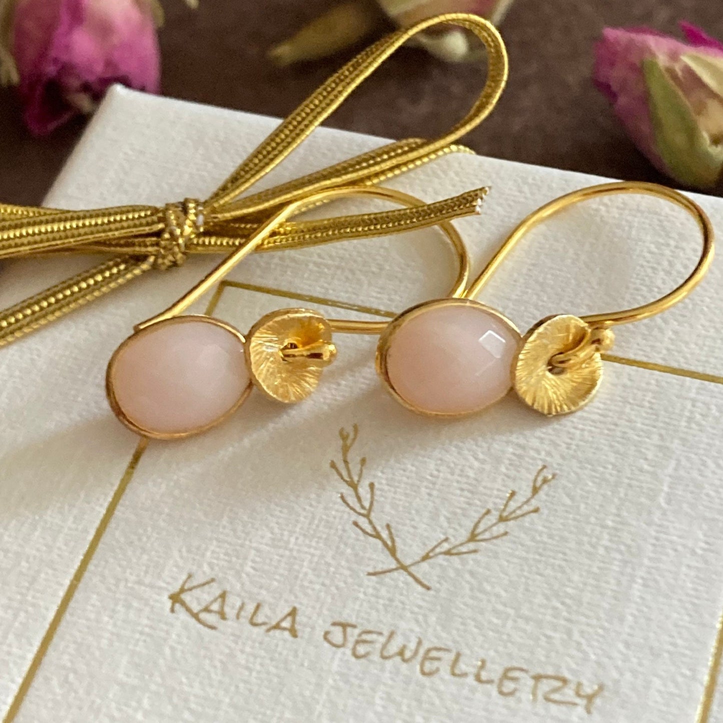 Opal gold plated sterling silver earrings