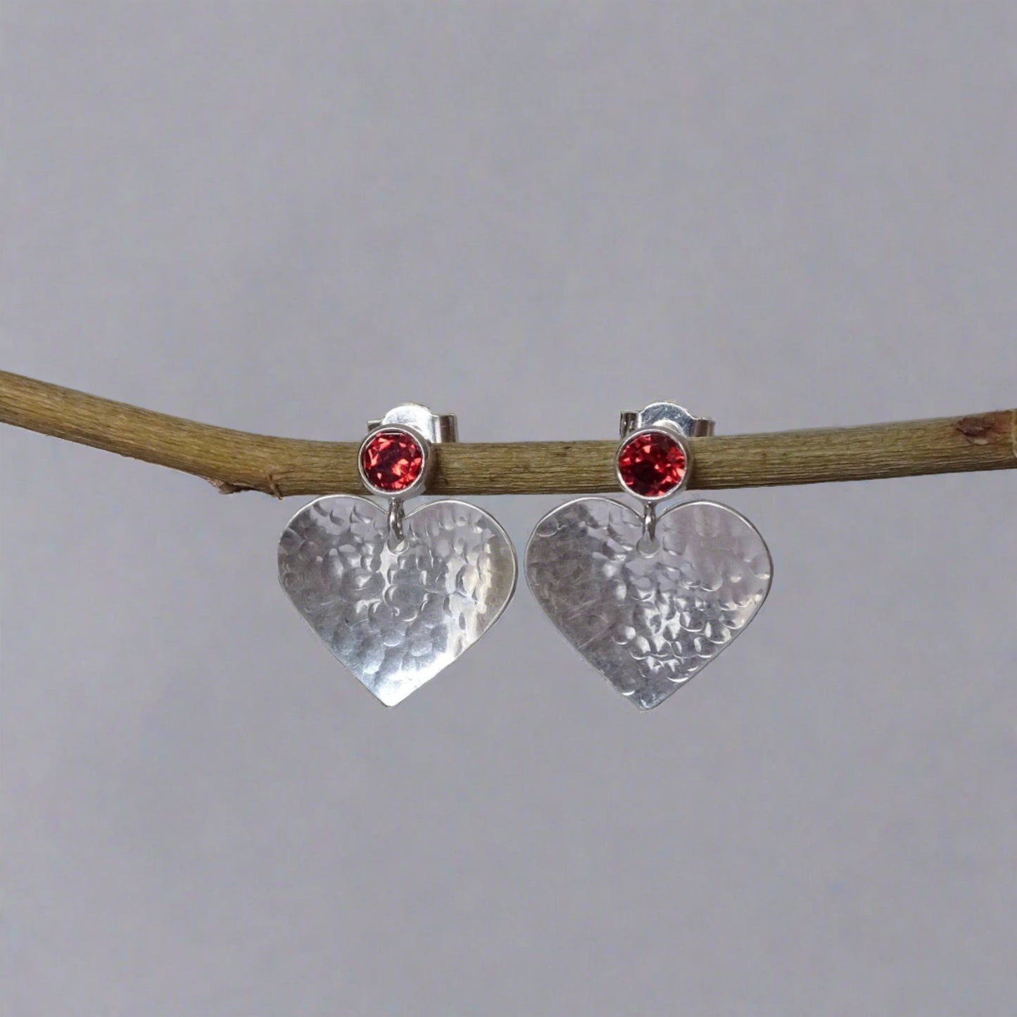 sterling silver garnet heart earrings